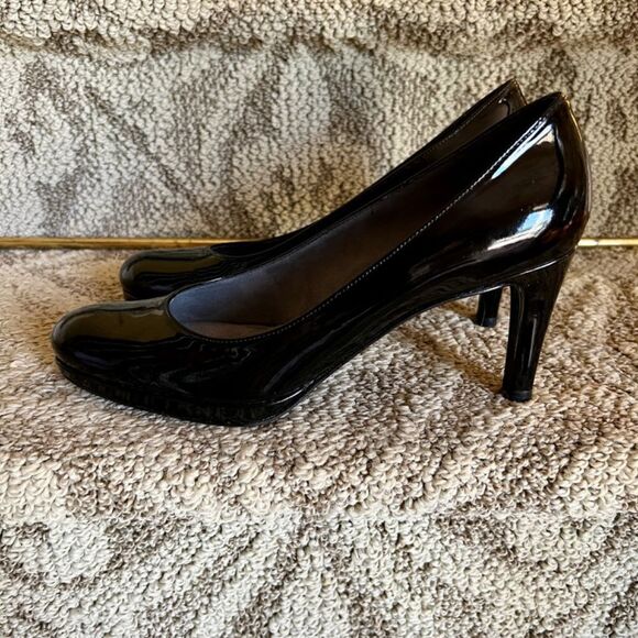 EEUC Stuart Weitzman Classic Black Patent Leather Platform Pumps Shoes Heels 8N - Picture 2 of 5
